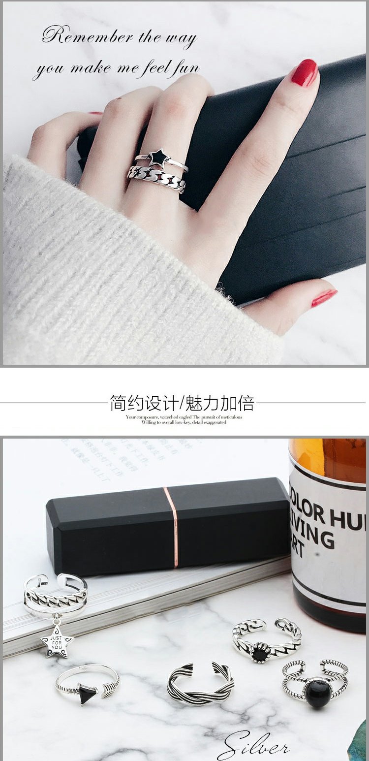 Nhẫn bạc nữ ngày sinh viên hipster Hàn Quốc đơn giản sáng tạo khai trương retro cũ lớn rộng chuỗi chỉ số ngón tay nhẫn nhẫn vàng trắng nam