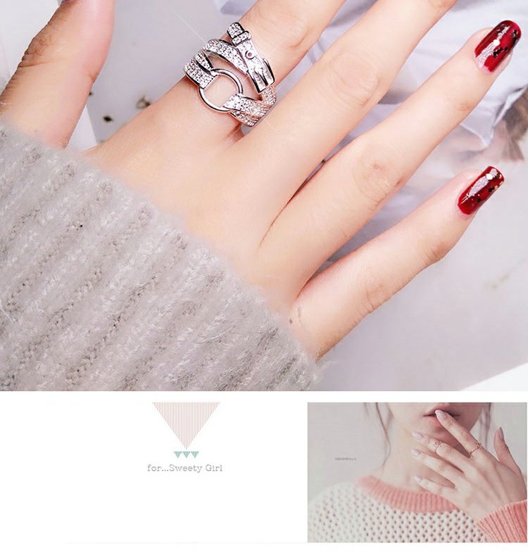 S925 sterling bạc đai khóa nhẫn nữ sinh viên hipster Nhật Bản và Hàn Quốc cá tính hoang dã đơn giản sáng tạo mở ngón trỏ rộng - Nhẫn nhẫn cưới vàng tây