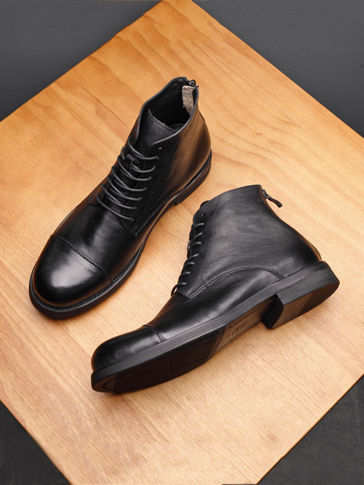 British style leather boots Martin boots men's high-top shoes retro handmade zipper genuine leather work boots European and American distressed short boots