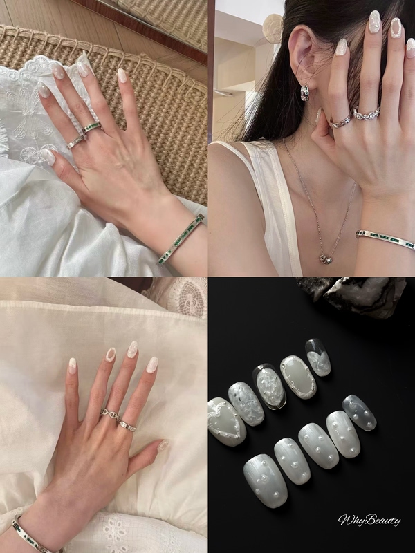 White, Rich, and Beautiful｜Light Luxury Style, Niche, Cool, High-End Wearable Nails, Ethereal Long Design, Versatile Nail Art