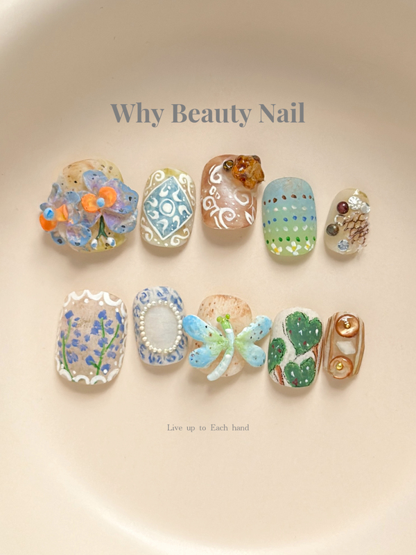 Blue Glaze Dragonfly｜High-End Luxury Matte Ceramic Glaze Forest-Style Retro Wearable Nails Niche High-End Nail Art