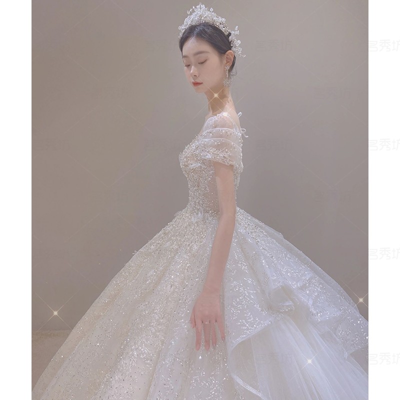 Starry sky for bride, open shoulders, 2023 collection, suitable for teen, lace dress, V-neckline Starry sky for bride, open shoulders, 2023 collection, suitable for teen, lace dress, V-neckline