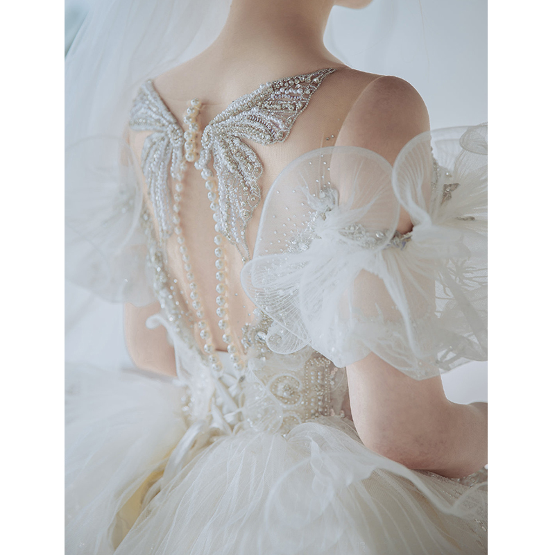 Straight Shoulder Main Wedding Dress Gown Bride 2021 New Winter 2022 Fa Style Light Big Trailing Lady Palace Retro Wind