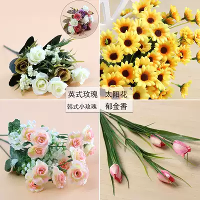 Fake flower single artificial flower living room ornaments plant potted rose sunflower table decoration flower arrangement