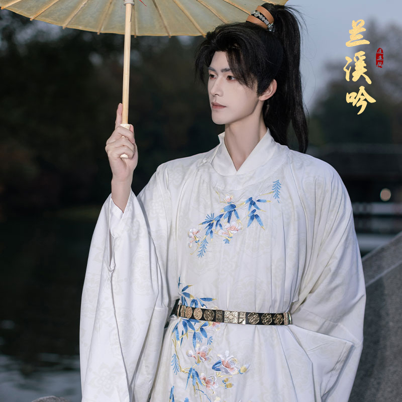Ming-Style Round-Neck Robe, Original Hanfu [Lanxi Yin], Traditional Chinese Clothing, Unisex Cross-Collar Mid-Length Clothing Set
