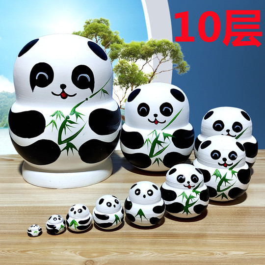 10-layer Russian style matryoshka panda wooden handicrafts toys gifts educational ornaments 027