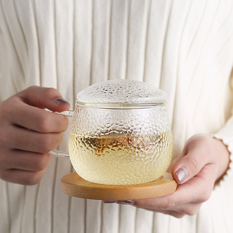 Flat glass Heated tea water separation cup Women's tea cup Men's filter with lid with handle Teacup
