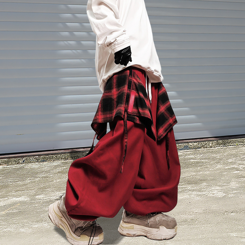 Uucscc Hip-Hop Trendy Brand Fake Two-Piece Cargo Pants American High Street Loose Casual Wide-Leg Jogger Pants for Men
