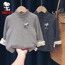 SNOOPY SNOOPY Boys and Girls High neck base shirt baby Autumn Winter plus velvet padded long sleeve T-shirt childrens top