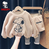 SNOOPY SNOOPY boys and girls plus velvet padded set baby two-piece set 2021 new autumn winter Foreign