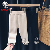 SNOOPY SNOOPY boys and girls plus velvet padded leggings baby 2021 autumn and winter new childrens long pants