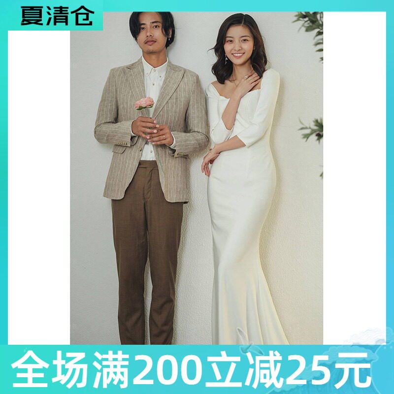 Korean style light wedding travel simple 2020 new bride trailing out of the yarn sexy fish tail thin dress satin