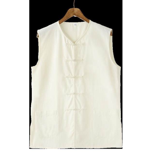 ຜ້າຫຍາບແບບດັ້ງເດີມ Tang suit men's vest sweat vest mandarin summer old man's sweatshirt waistcoat Chinese style national buckle