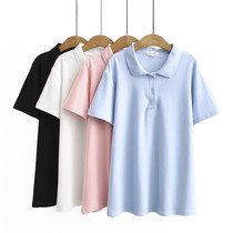 Large-yard short sleeve woman wears shirt cotton loose and fat mm commuter collar pure colored tops and polo shirts