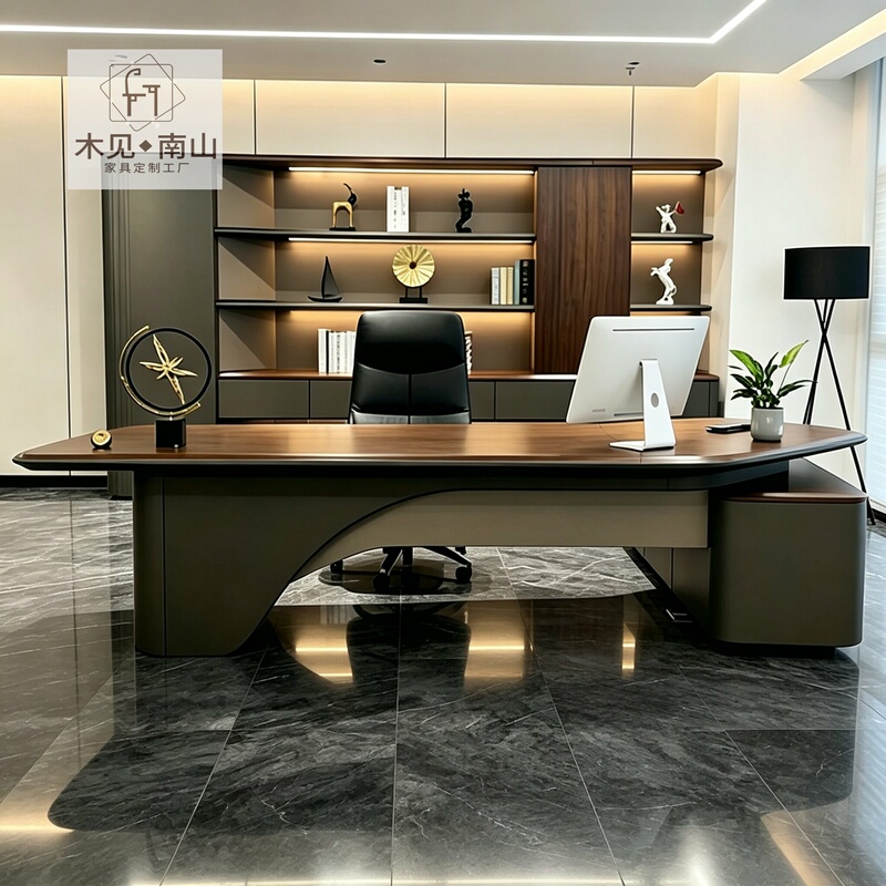 High-End Minimalist Solid Wood Office Desk, Executive Desk, 2026 New Model, Light Luxury with a Premium Feel, Chairman's Desk with Side Table