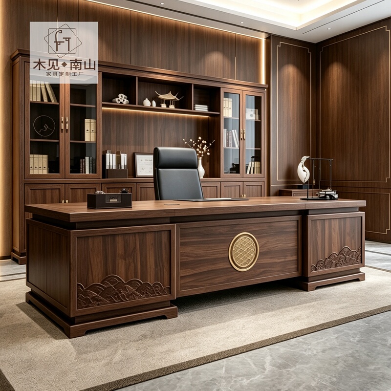 Song-Style Aesthetic High-End Executive Desk, Solid Wood General Manager's Desk, North American Black Walnut Wood Chairman's Desk
