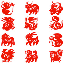12 zodiac paper-cut window grilles electrostatic stickers self-adhesive kindergarten glass stickers double-sided red zodiac signs