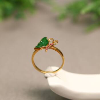Ice full of green natural grade a jade butterfly ring