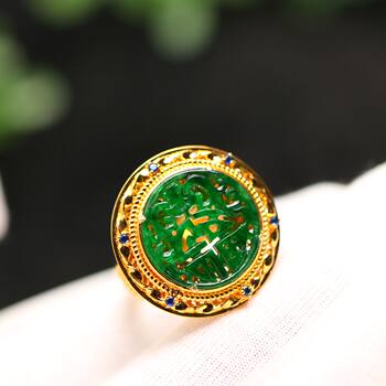 Jadeite hollow carved ring with fu characters
