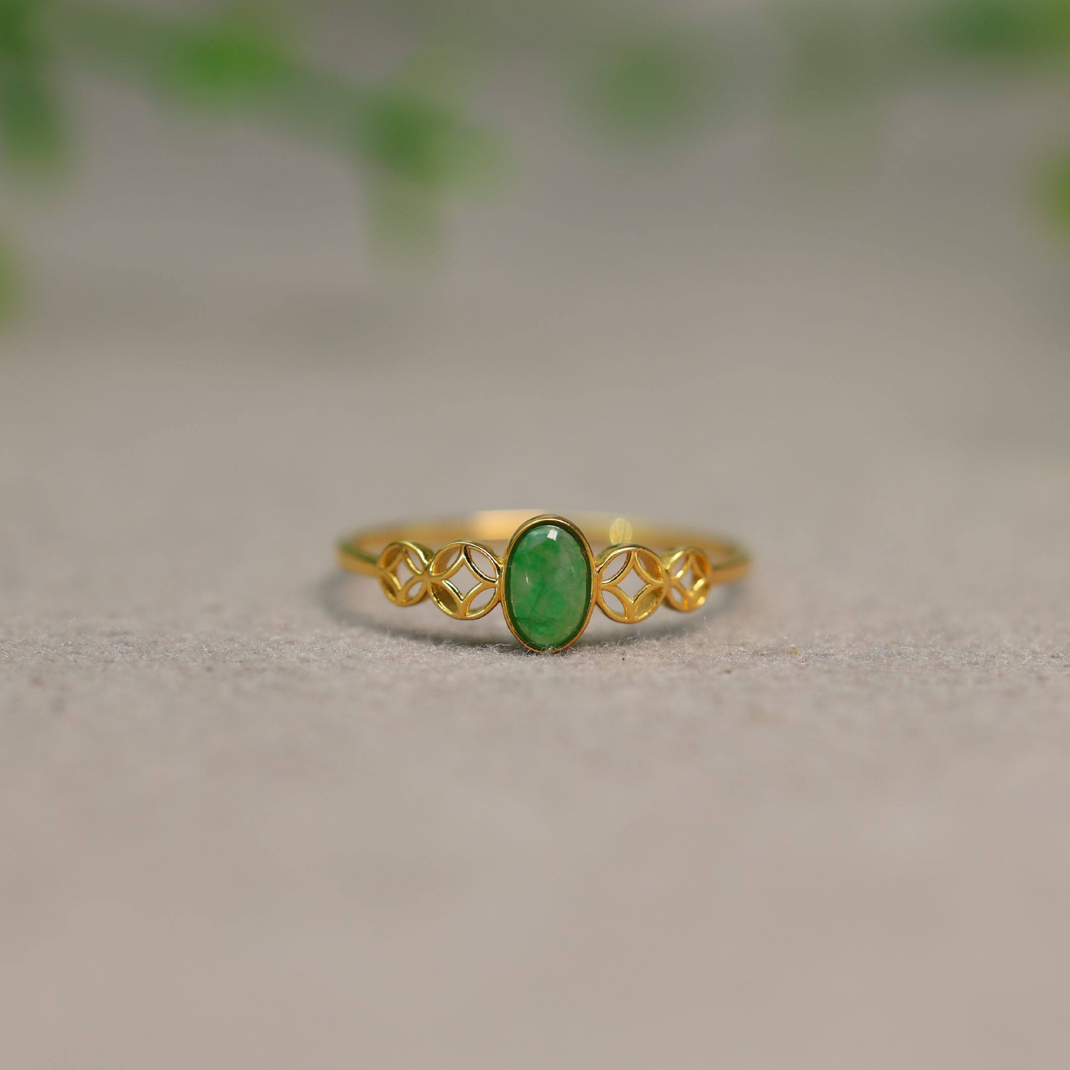 Myanmar natural grade A jadeite cabochon ring