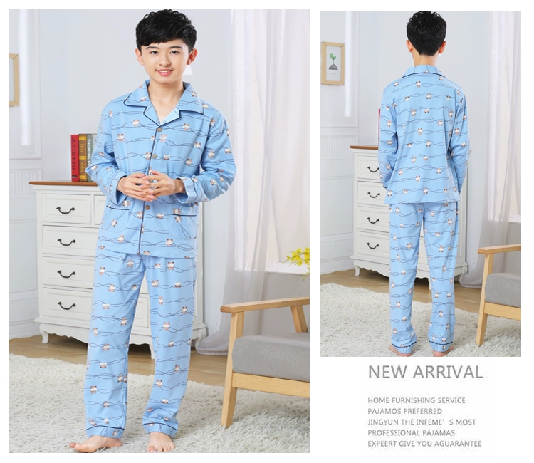 Nam đồ ngủ bé trai 12-15 tuổi trẻ em trai mùa xuân và mùa thu cotton học sinh trung học cơ sở trẻ em lớn trẻ em phù hợp với bông