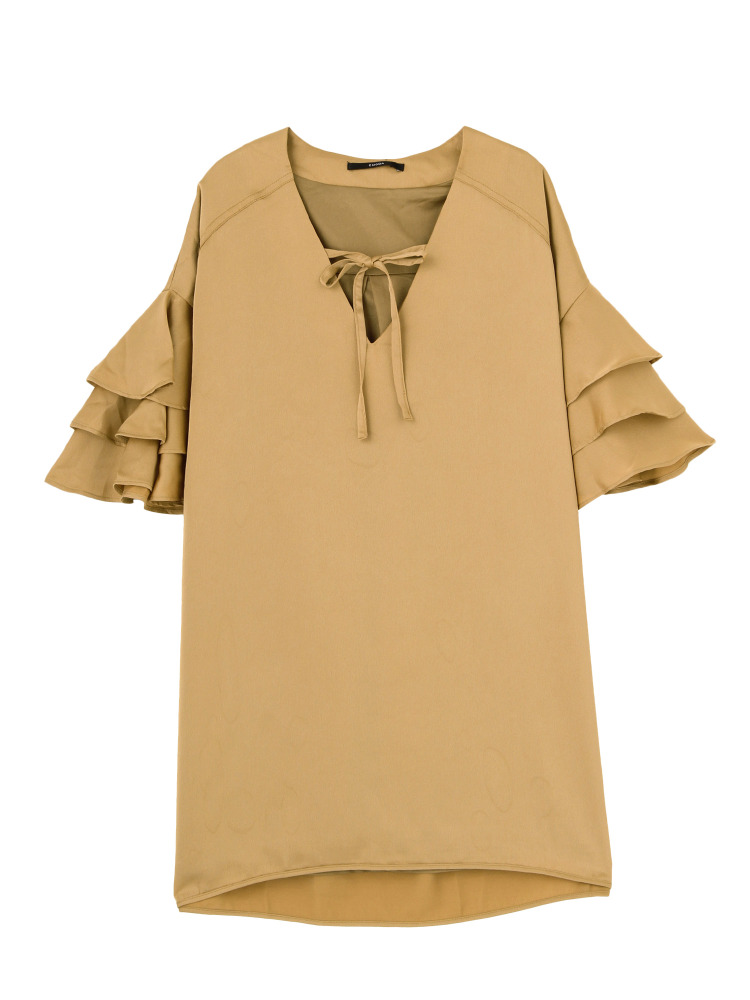17 mùa thu và mùa đông gốc Tháng Mười sản phẩm mới EM0DA tầng xù trumpet tay áo với bướm silk satin dress váy nhung đẹp