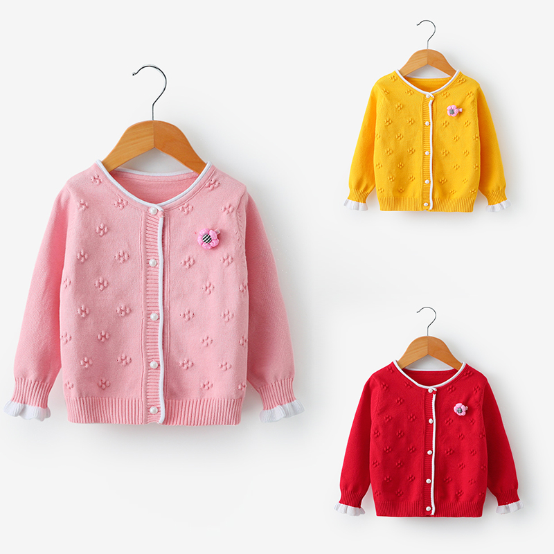 2022 Spring girls sweater sweater sweater spring and autumn girls baby children and children with pure cotton knitted sweater