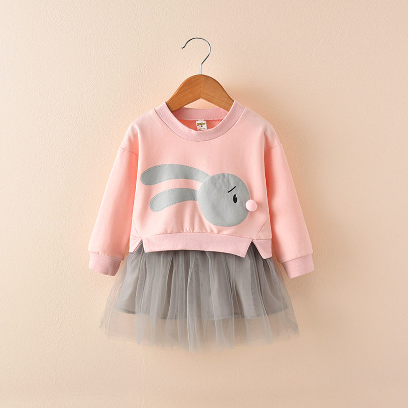 Girls dress autumn 2022 new children's long-sleeved fake two-piece chiffon skirt children's clothing casual top stitching dress
