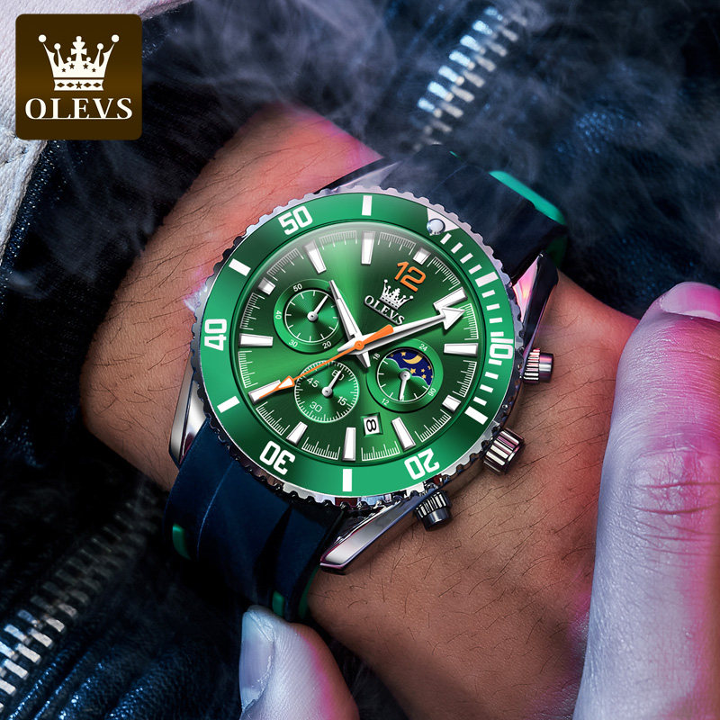 Swiss Silicone Band Labor Watch Men's Green Water Ghost Waterproof Fully Automatic Mechanical Fashion Chronograph Replica Men's Watch