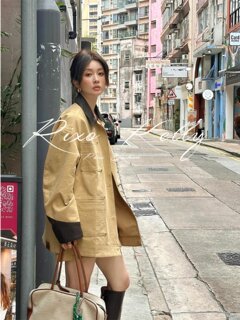 Rixo street korean style loose and versatile multi-pocket design workwear style silhouette jacket for women in autumn