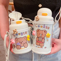 (Recommended by Wei Ya) thermos cup women with straws straight Cup Primary School students kettle kindergarten travel water Cup