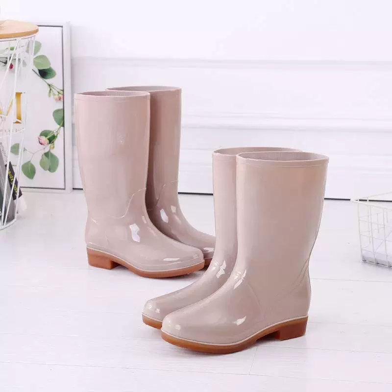 Giày đi mưa nữ ống cao giày nước chống trơn trượt giày đi mưa cao su ủng cao su overshoes nhà bếp giày nước làm việc có gân đáy - Rainshoes