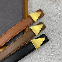 Triangular buckle belt womens leather all-match jeans belt decoration with skirt suit sweater thin waist seal ins style