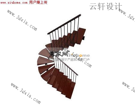 中式欧式现代楼梯3d模型旋转木质铁艺楼梯扶手栏杆3dmax模型-24