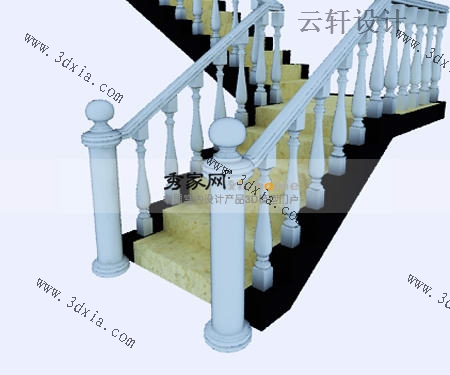 中式欧式现代楼梯3d模型旋转木质铁艺楼梯扶手栏杆3dmax模型-31