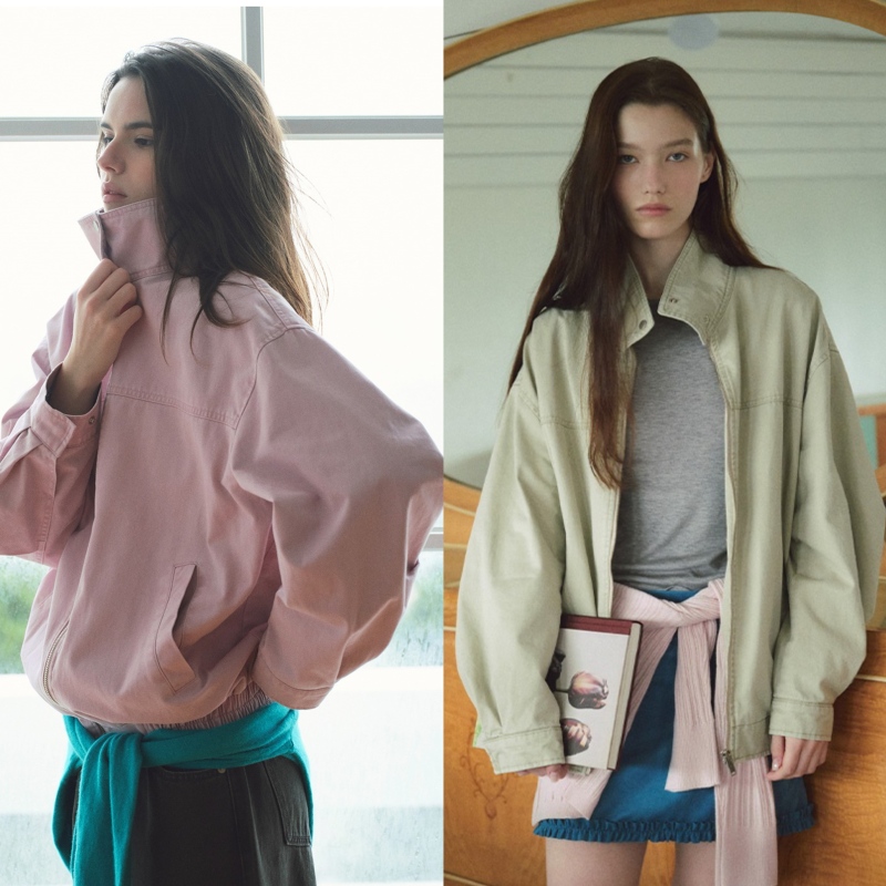 Korean Brand *Meul* Sweet-Cool Style Washed Loose-Fit Stand-Collar Work Jacket Korean Brand *Meul* Sweet-Cool Style Washed Loose-Fit Stand-Collar Work Jacket