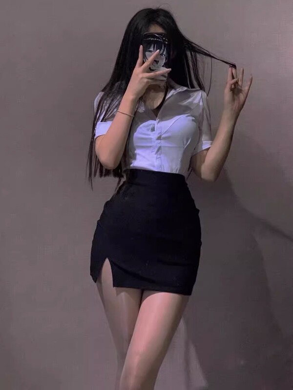 Nightclub Ktv Work Uniform, Stylish and Elegant, Slit, Sexy, Bodycon Mini Skirt, Foot Massage Therapist Safety Shorts, Anti-Harassment