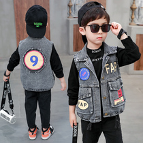 Boy Cowboy Waistcoat Vest Fall 2021 Spring Autumn New Baby Boy Dress Macclip Korean version outside wearing a foreign air canon