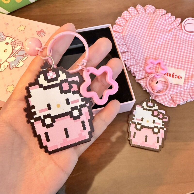 Pink Pixel Kt Keychain Cute Cartoon Acrylic Backpack Pendant Accessory Student Best Friend Gift