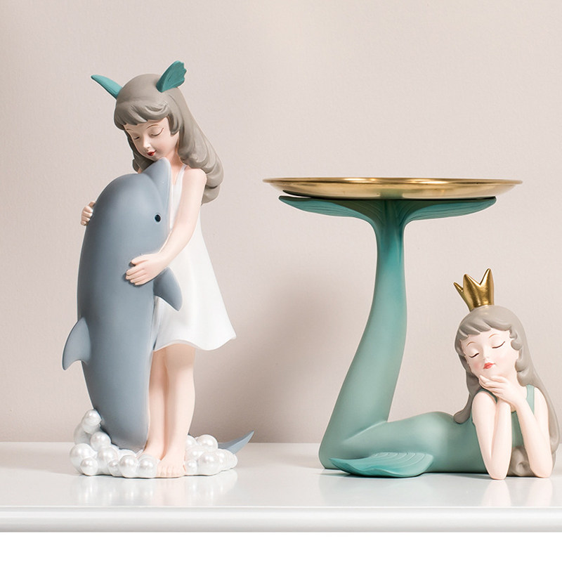 Creative Beauty Fish Dolphin Girl Princess House New House Entrance Key Tray Hem Accessories Light Extravagant tray-Taobao