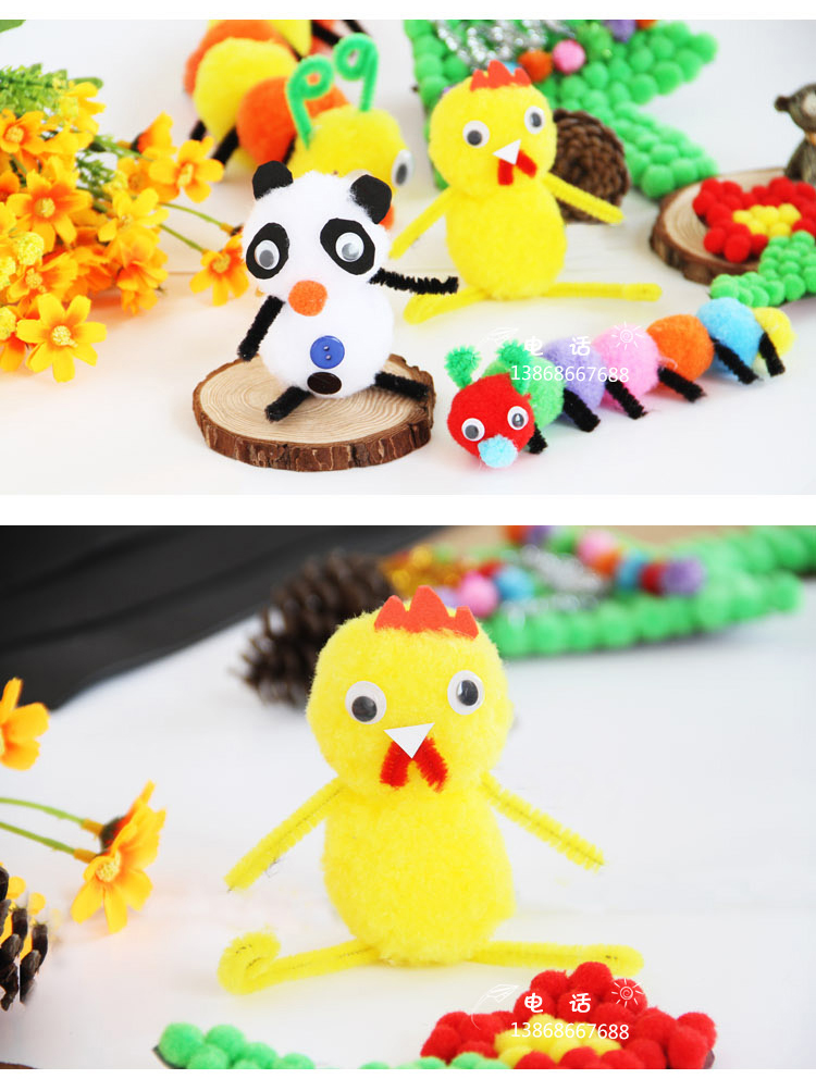 Handmade tóc lớn bóng tự làm đồ chơi vật liệu bóng sang trọng Mẫu giáo sáng tạo nghệ thuật làm việc để làm cho pompom hoạt động mắt cách làm đồ chơi