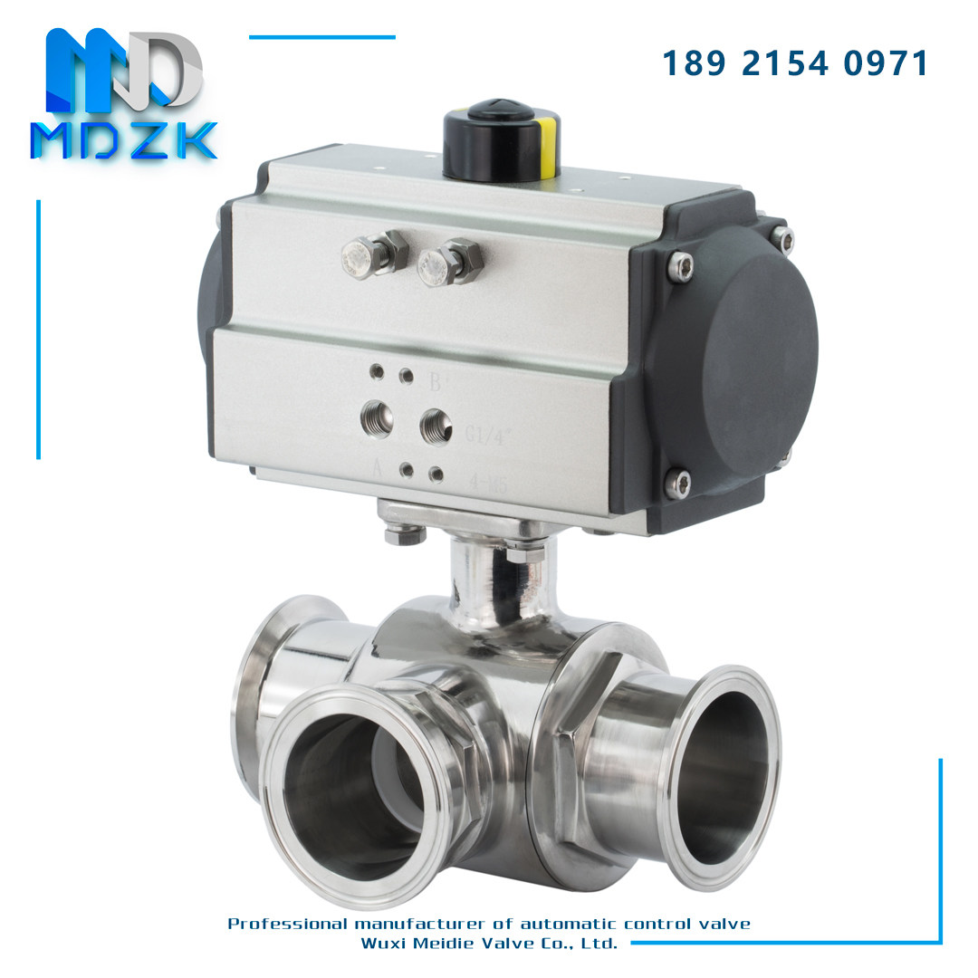 MDZK-AT-Q684 5F-16P PNEUMATIC SANITARY GRADE TEE BALL VALVE 304 STAINLESS STEEL HOOP FAST