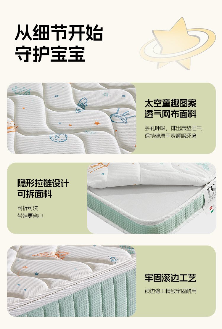 Тюфяк пены памяти 儿童床垫家用零胶水抑菌防螨环保护脊可拆洗10cm薄款天然黄麻床垫