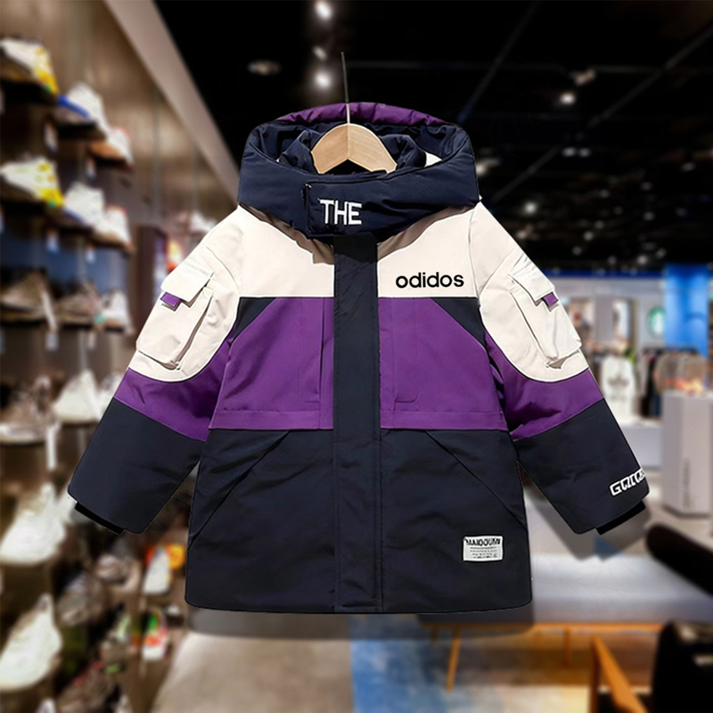 Children's down Jacket Winter New Style for Boys and Girls, Student Mid-Length Spliced Hooded Warm Windproof Cold-Resistant Coat Trendy Children's down Jacket Winter New Style for Boys and Girls, Student Mid-Length Spliced Hooded Warm Windproof Cold-Resistant Coat Trendy