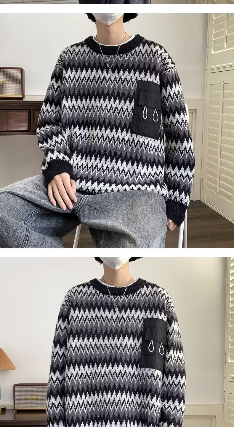 Men's Oversized Knit Sweater For Men Casual Style With Pockets_voghion.com