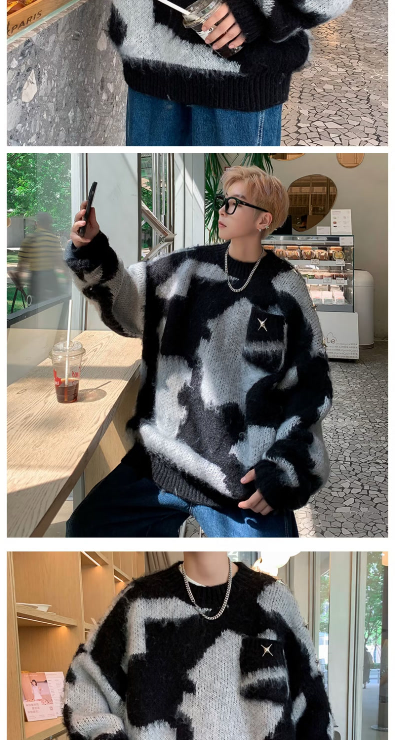 Women's Knitted Tie Dye Pullover Sweater Autumn Winter Fleece Top_voghion.com