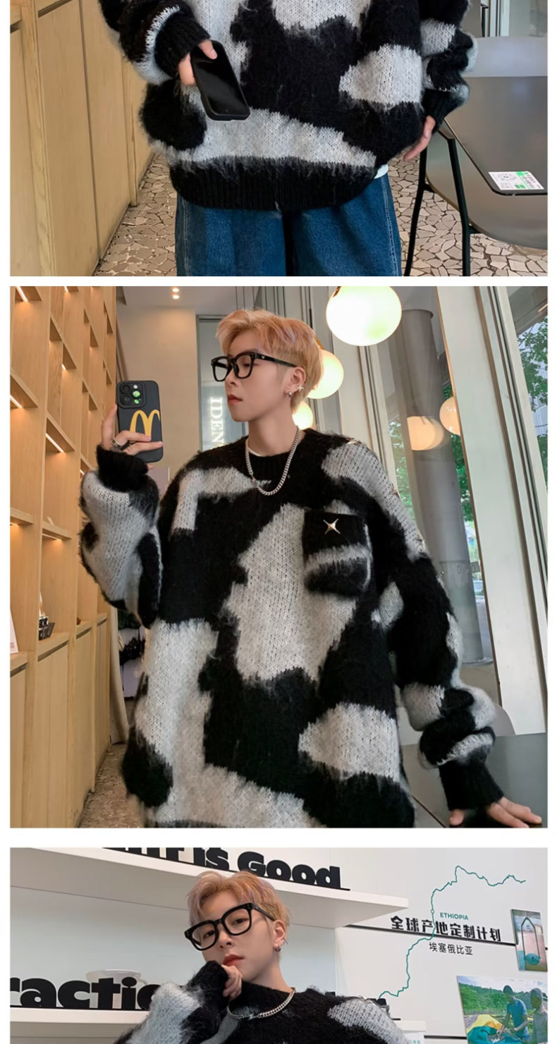 Women's Knitted Tie Dye Pullover Sweater Autumn Winter Fleece Top_voghion.com