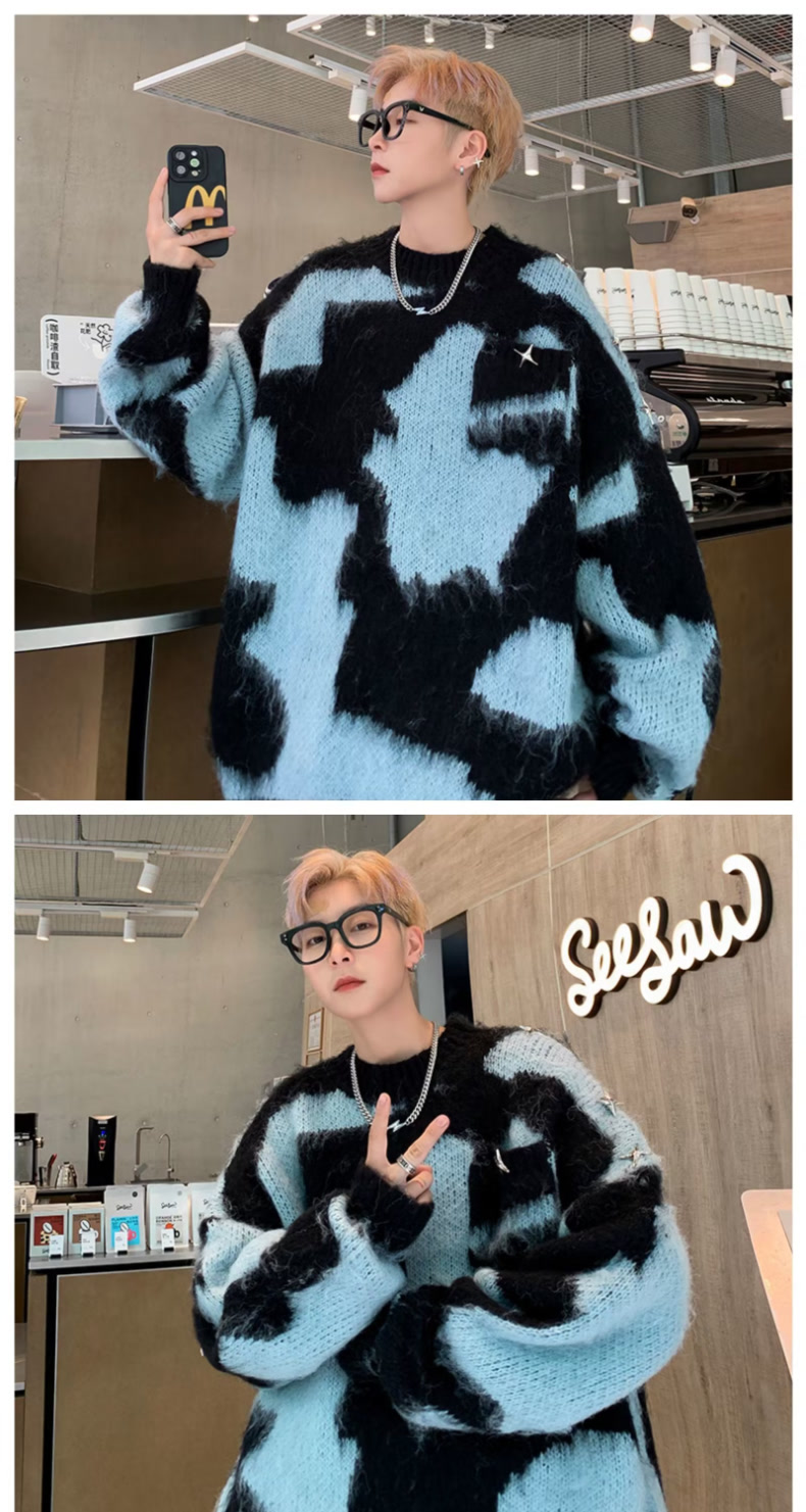 Πλεκτό πουλόβερ Lazy Tie Dyed για γυναίκες, φθινόπωρο και χειμώνα, νέο χαλαρό τοπ από φλις βιζόν M5619-P55_voghion.com