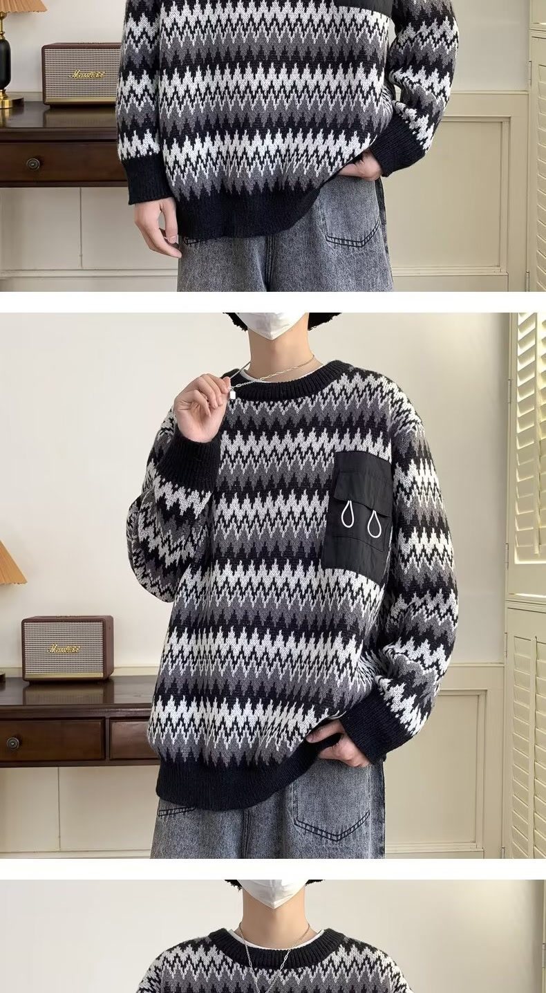 Men's Oversized Knit Sweater For Men Casual Style With Pockets_voghion.com