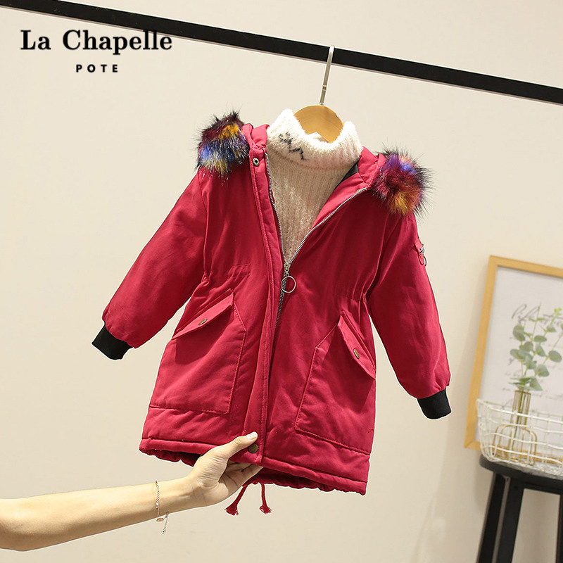 La Chabelle children's autumn and winter cotton clothes 2020 children's clothing new girls ' middle and large children's clothing in the long version of the wool collar quilted jacket tide